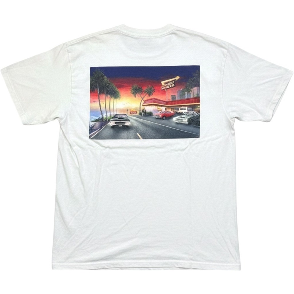 In-N-Out Burger California White Graphic T-Shirt Sunset Classic Car Back Print